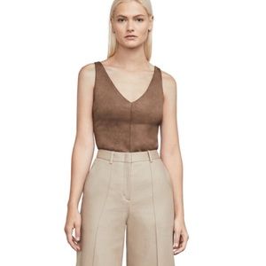 BCBGMaxAzria Mya Faux Suede Bodysuit in Light Mocha S